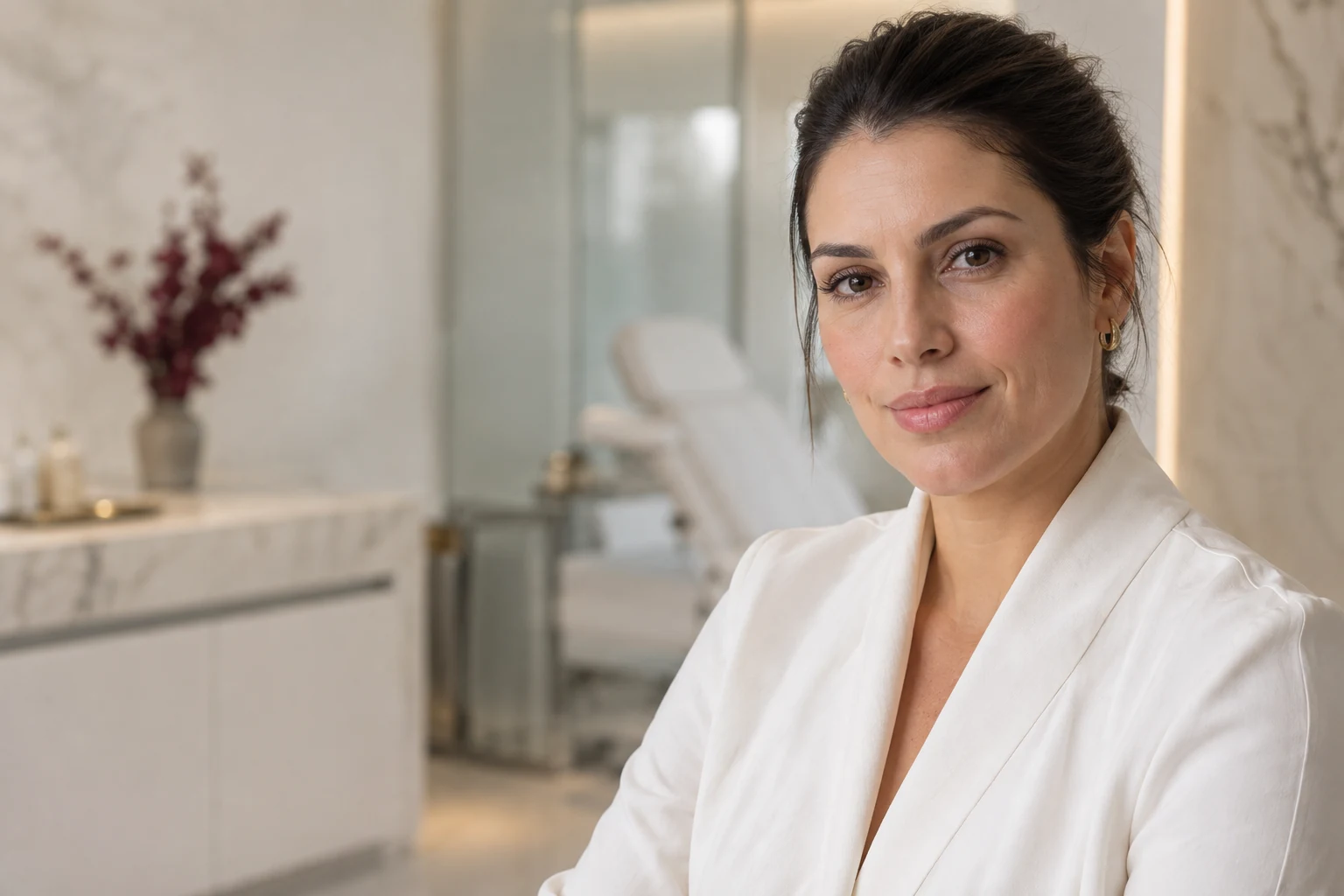 Mulher em uma clínica de estética contemporânea